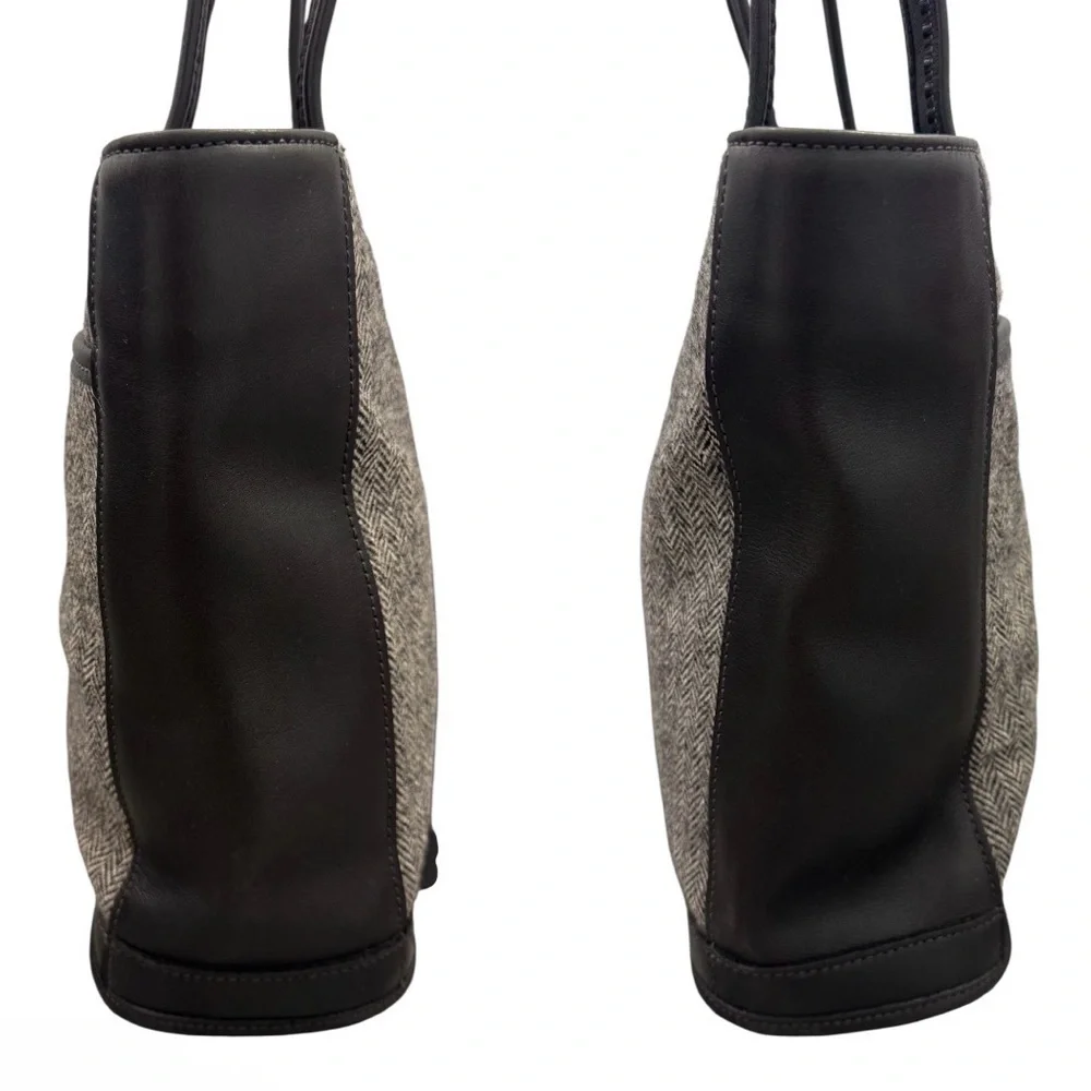Coach Vintage Y2K 1999 Bleeker Black Leather Gray Tweed Wool Tote Shoulder Bag